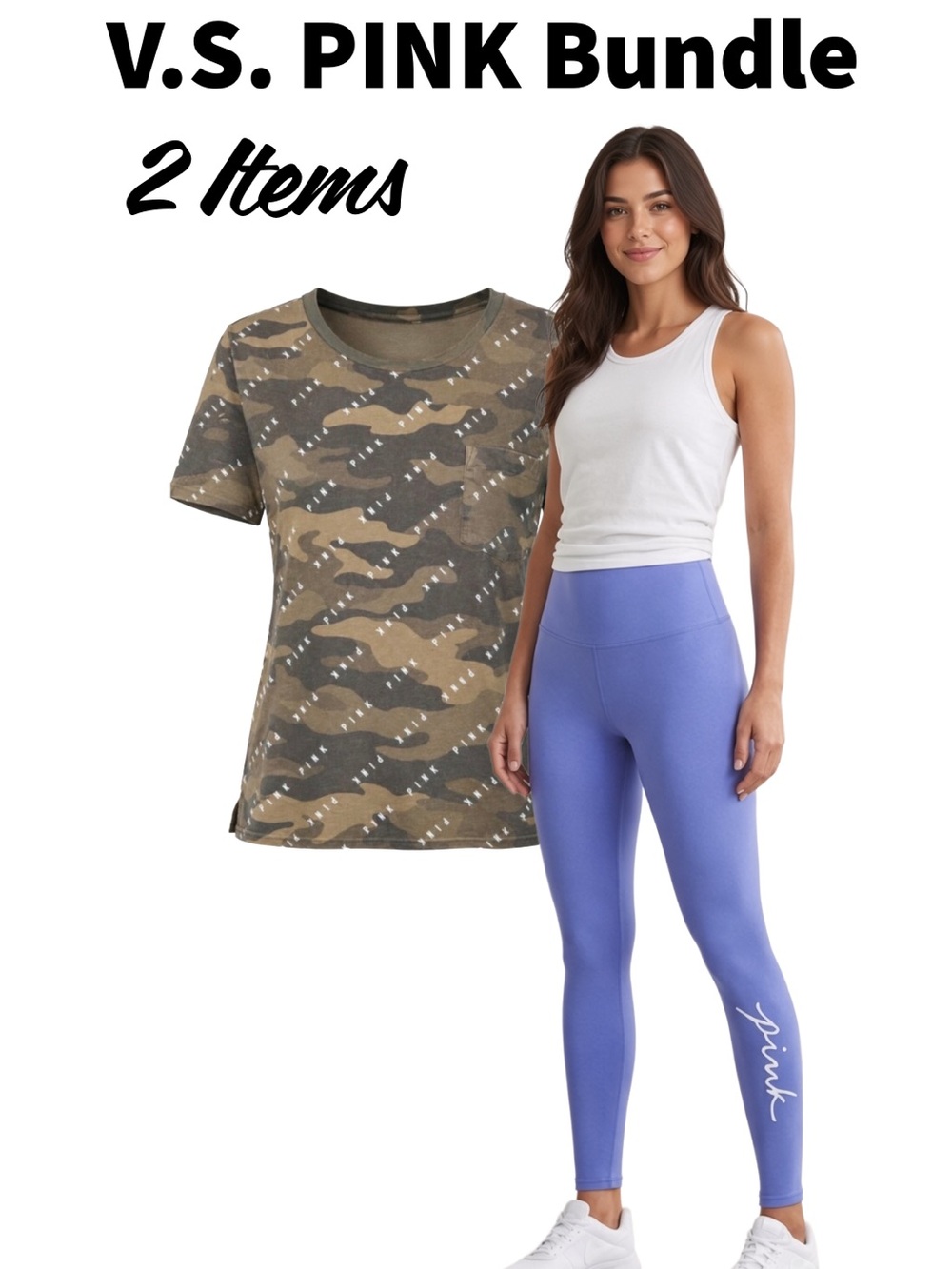 Victoria’s Secret PINK Smalls Bundle Camo Logo Pocket Tee & Periwinkle Leggings